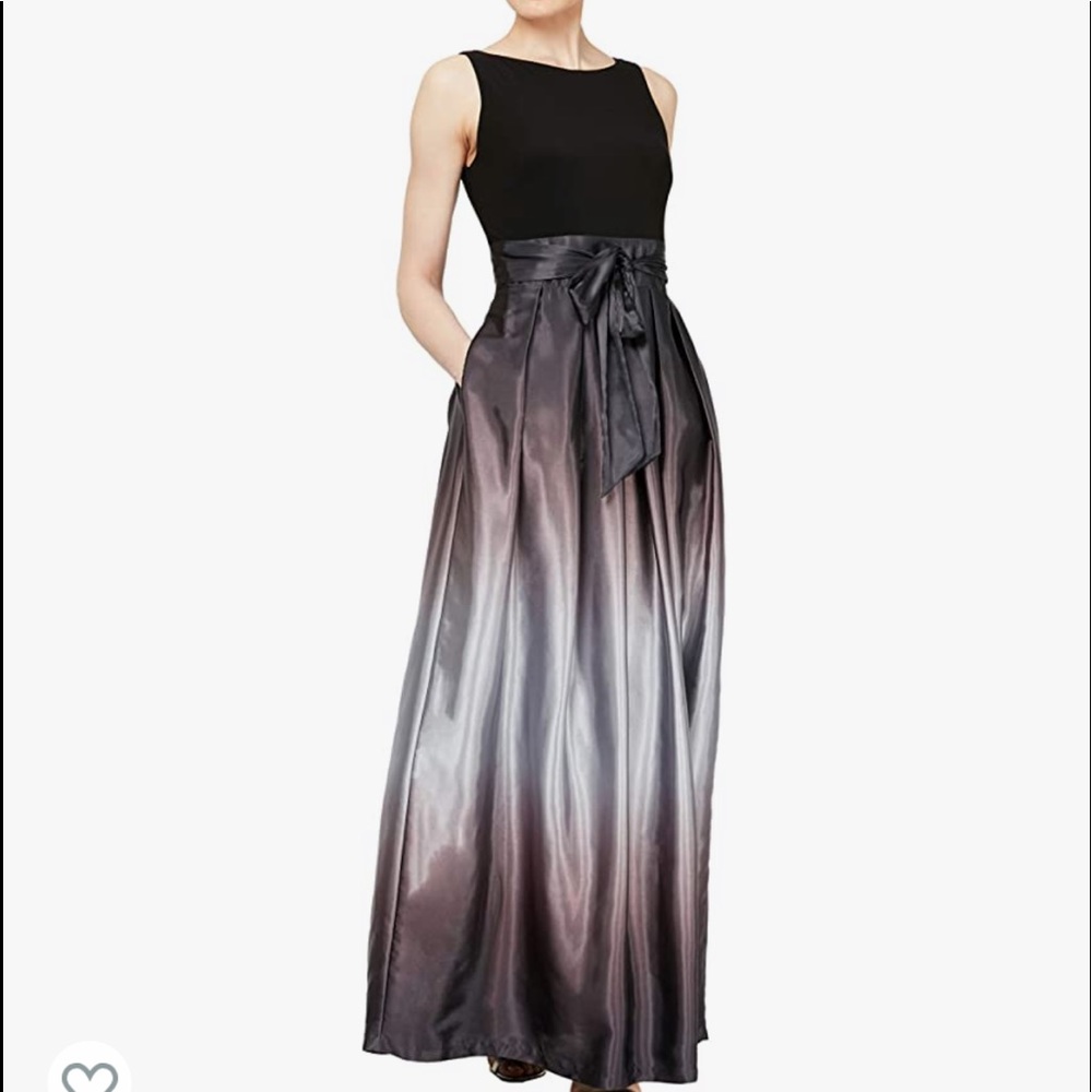 SL Fashions Black to Silver Ombre Satin Gown NWT 10P